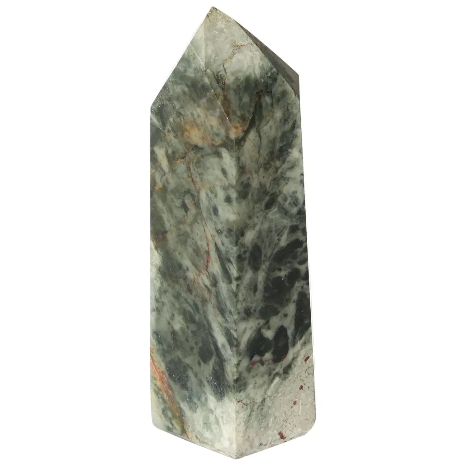 Polished Jasper Obelisk from Sylvia Crystals radiating elegance and spirituality, promoting harmony and peace in decor.