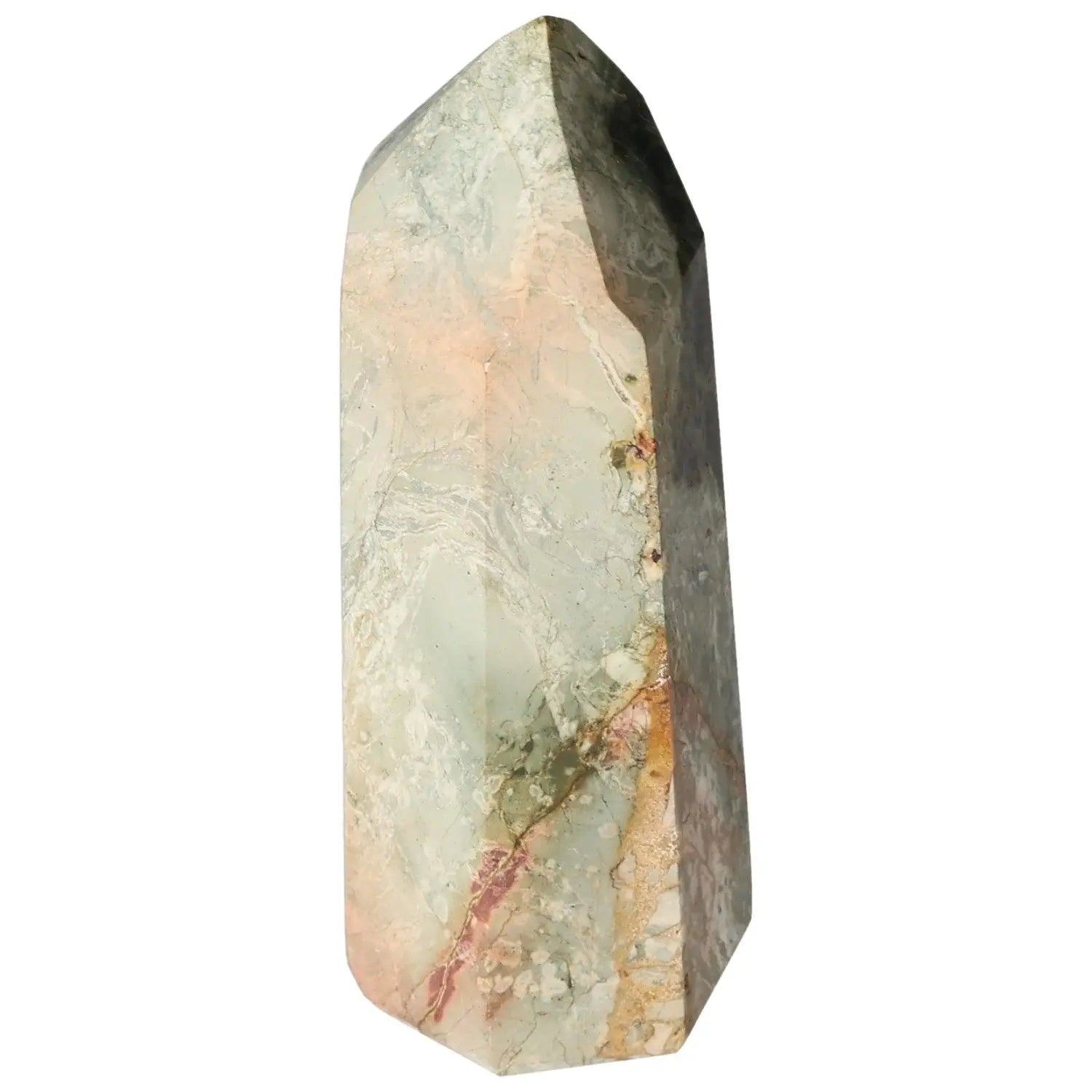 Polished Jasper Obelisk from Sylvia Crystals, showcasing smooth multicolored stone surface, representing balance and harmony.