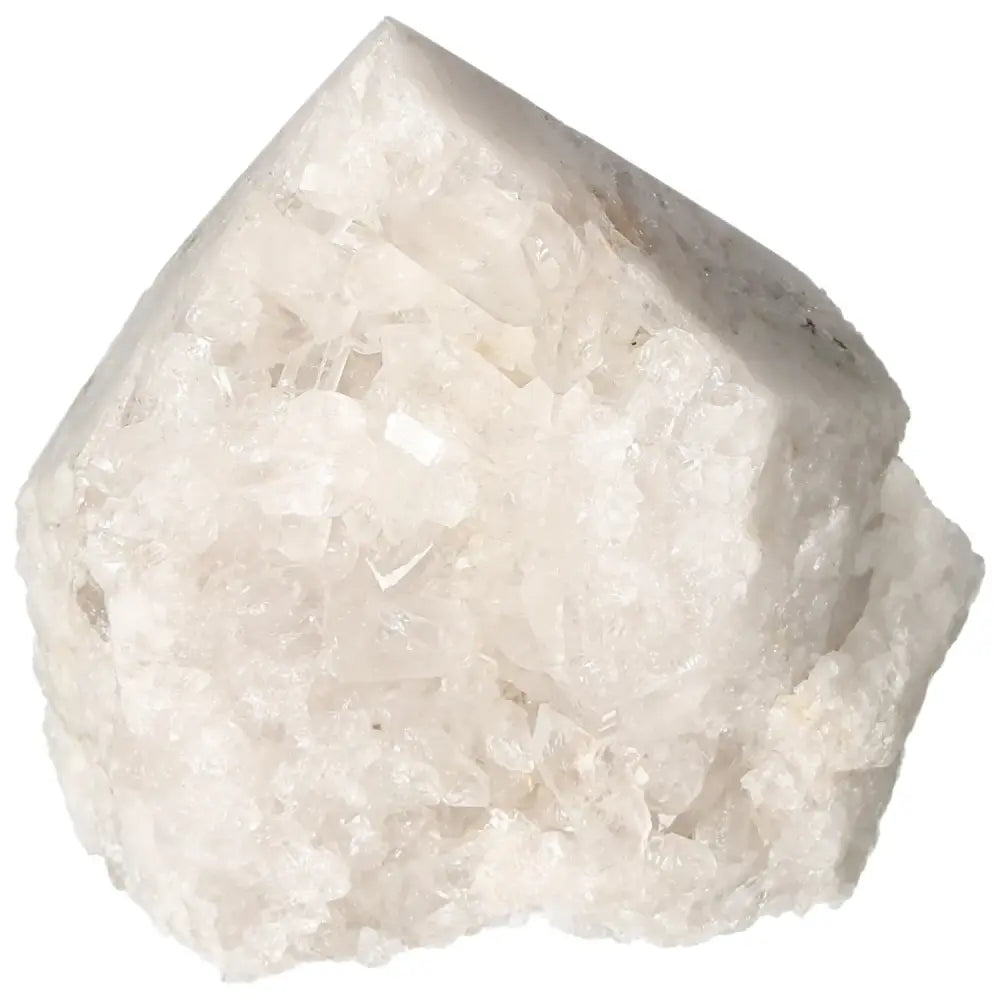 Polished Milky Quartz Point by Sylvia Crystals, promoting spiritual energy and balance.