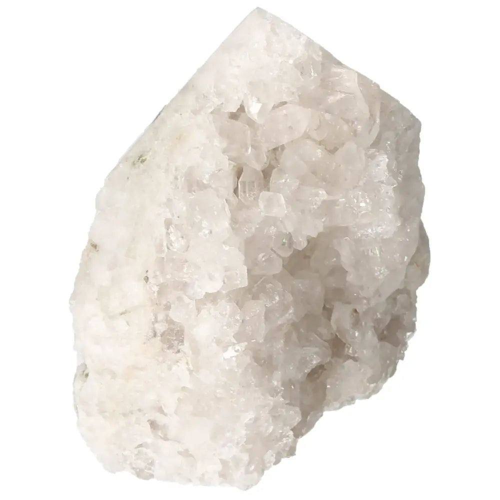 Polished Milky Quartz Point by Sylvia Crystals, enhancing spiritual energy, balance, and tranquility with its exquisite design.