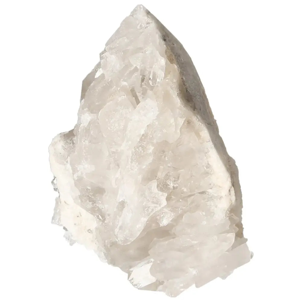 Polished Milky Quartz Point crystal by Sylvia Crystals, known for enhancing spiritual energy and space cleansing.