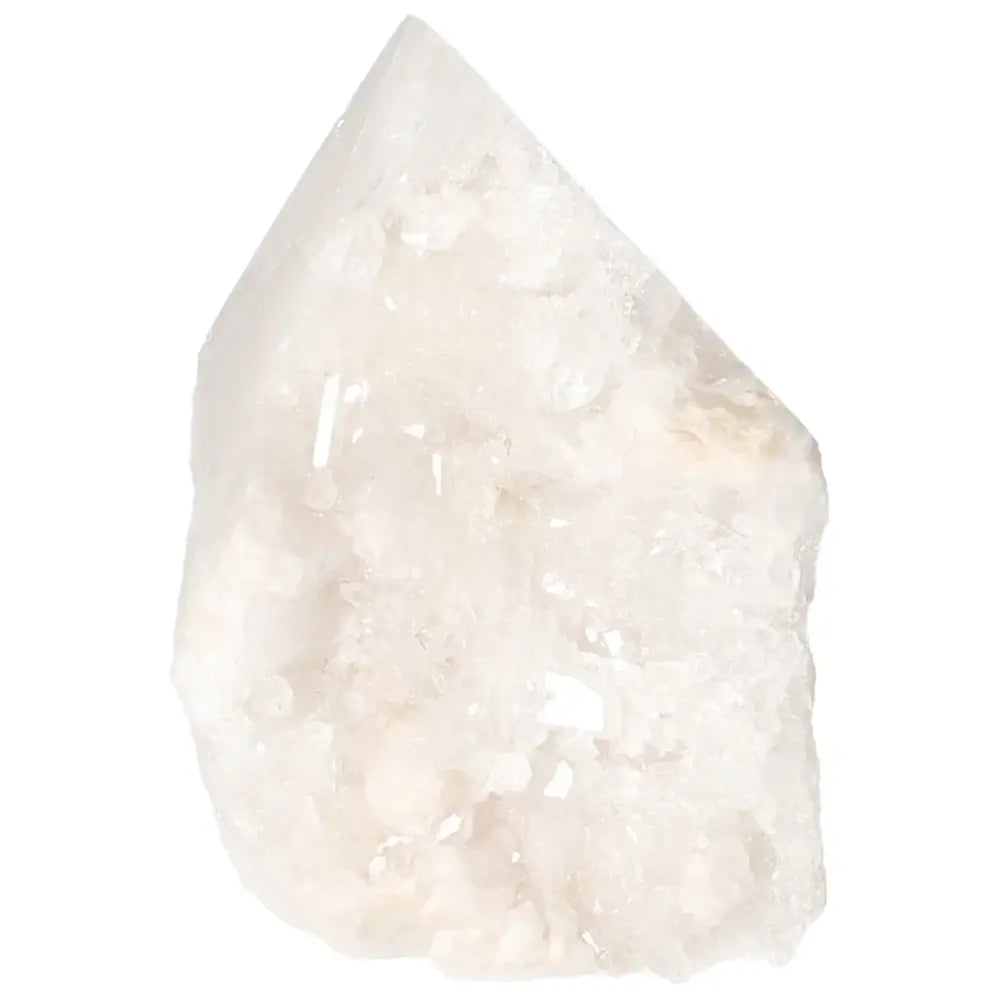 Polished Milky Quartz Point by Sylvia Crystals showcasing natural beauty and energy for spiritual purification.