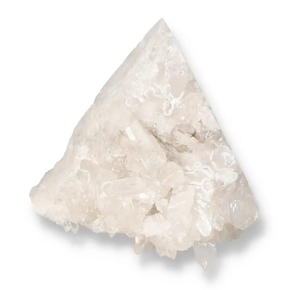Polished Milky Quartz Point from Sylvia Crystals, showcasing its unique texture and energy-cleansing properties.