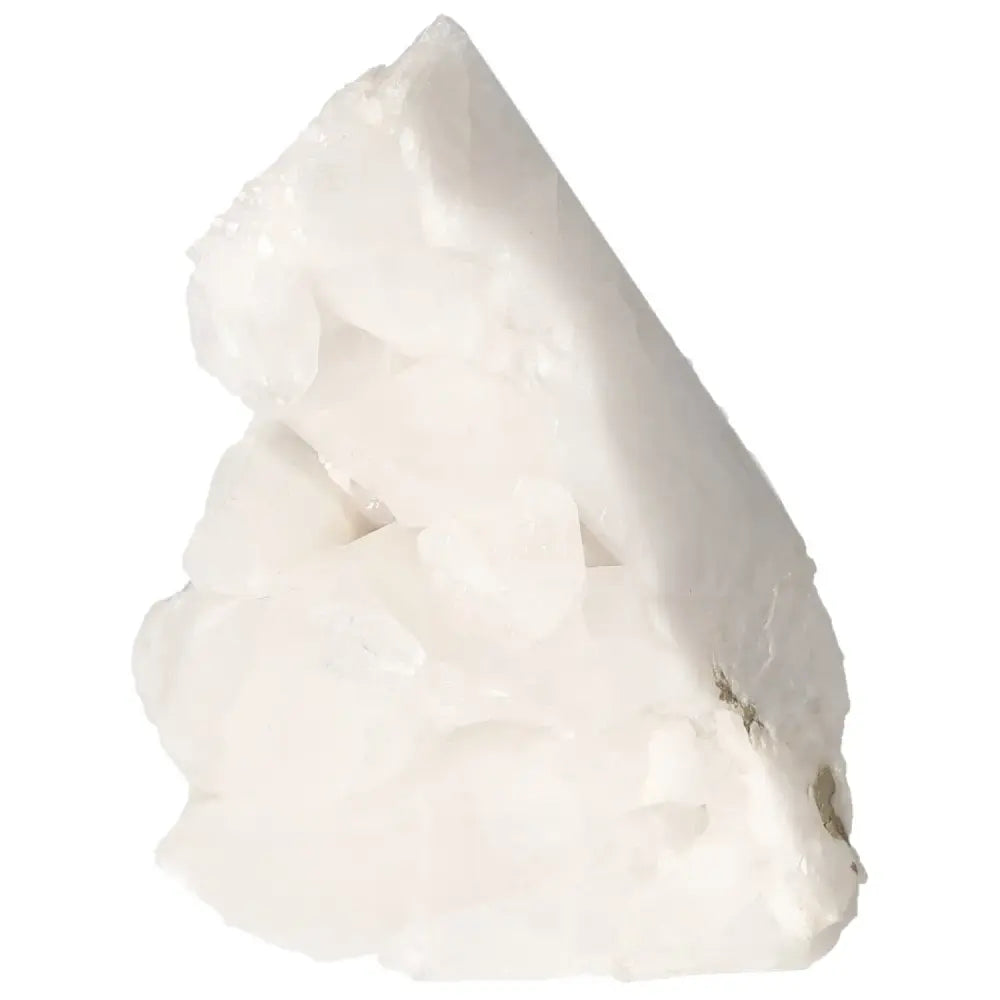 Polished milky quartz point crystal showcasing purity and elegance, ideal for enhancing tranquility and spiritual well-being.