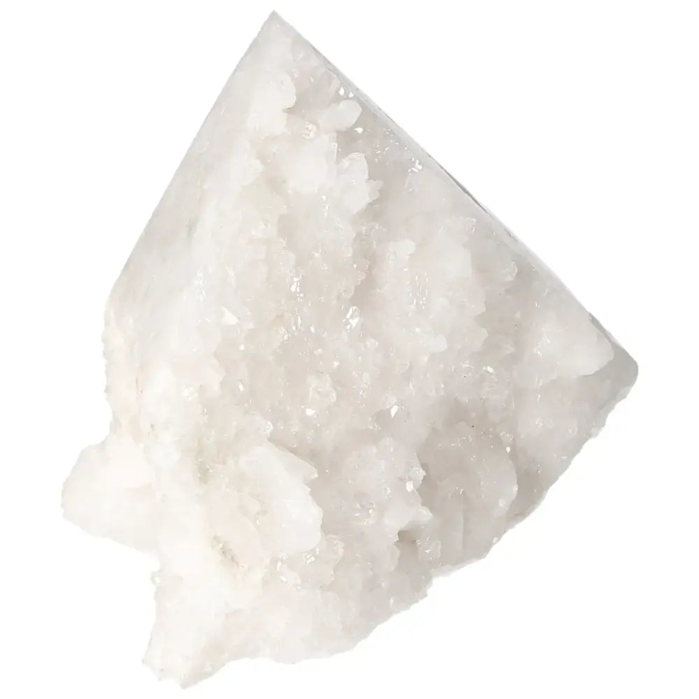 Polished Milky Quartz Point gemstone with a smooth finish from Sylvia Crystals, known for its purifying properties and aesthetic appeal.