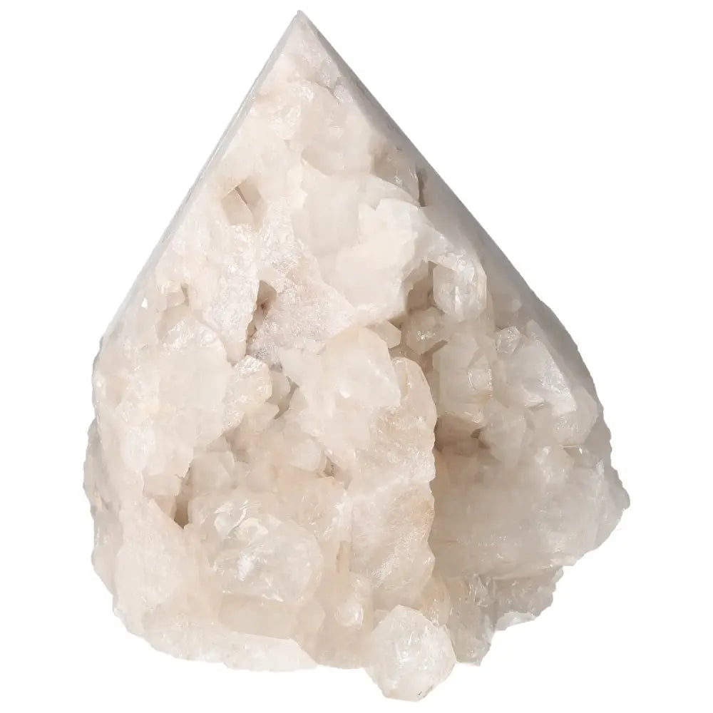 Polished Milky Quartz Point enhancing spiritual harmony from Sylvia Crystals, showcasing elegance and mindful living.