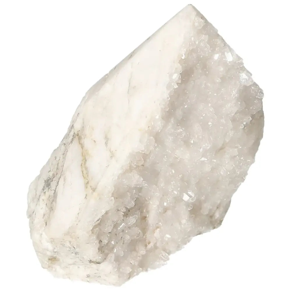 Polished Milky Quartz Point crystal by Sylvia Crystals, showcasing natural beauty and energetic qualities for spiritual collections.