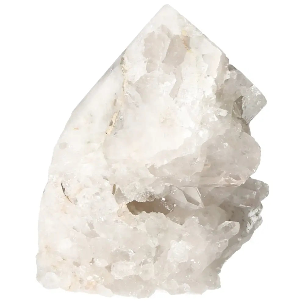 Polished Milky Quartz Point crystal for peace, clarity, and spiritual growth, from Sylvia Crystals. Ideal for purifying negative energies.