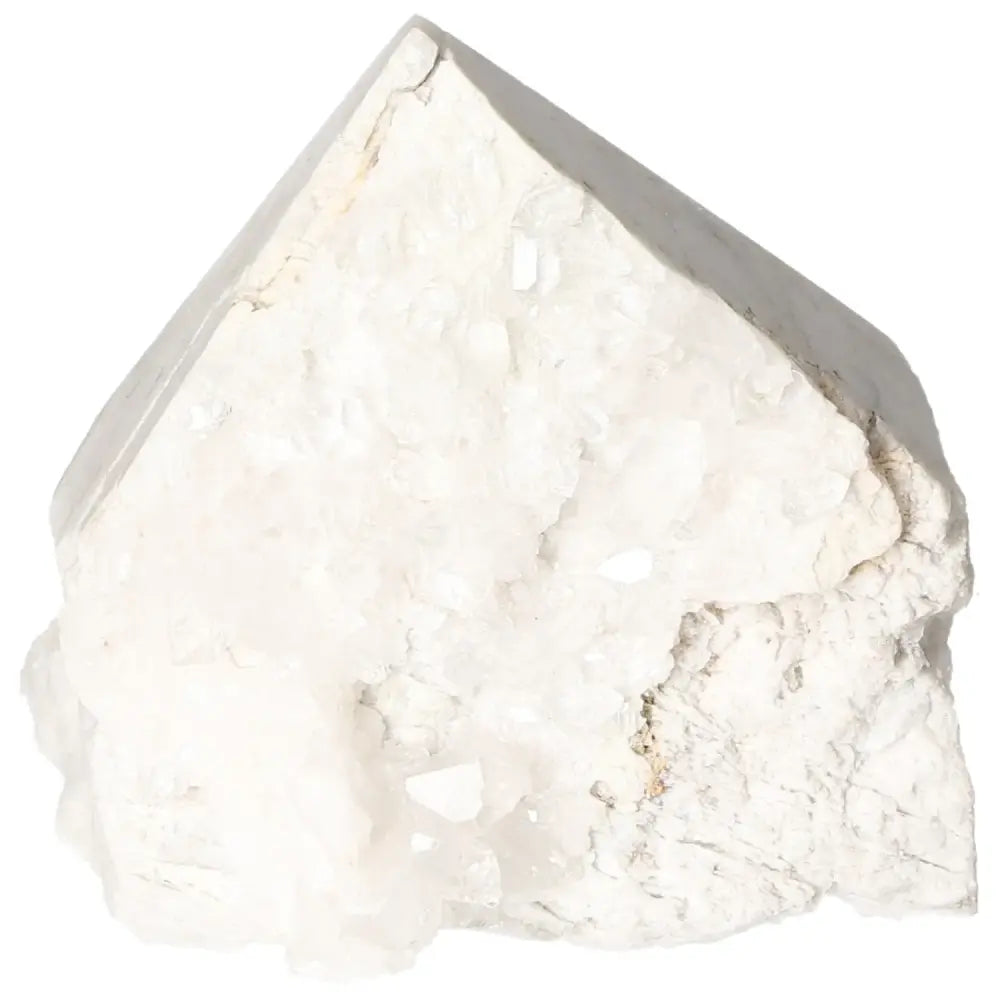 Polished Milky Quartz Point by Sylvia Crystals, showcasing premium quality and purifying properties for a serene environment.