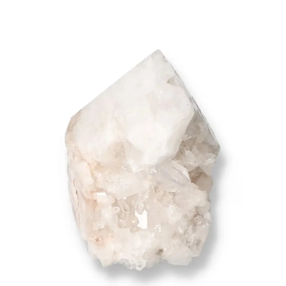 Premium Polished Milky Quartz Point from Sylvia Crystals, known for harmonizing energy and luxurious craftsmanship.