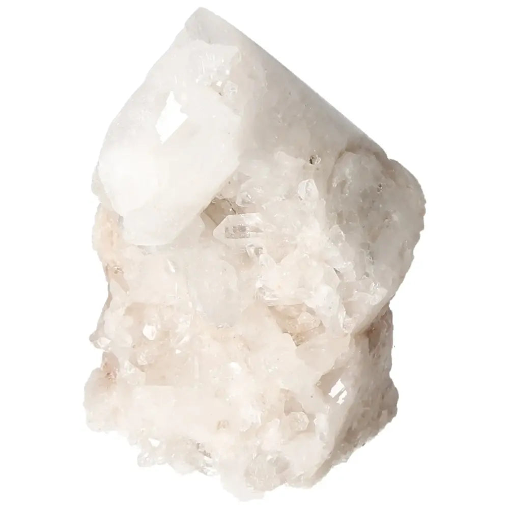 Polished Milky Quartz Point from Sylvia Crystals, known for balancing energy and luxurious craftsmanship.