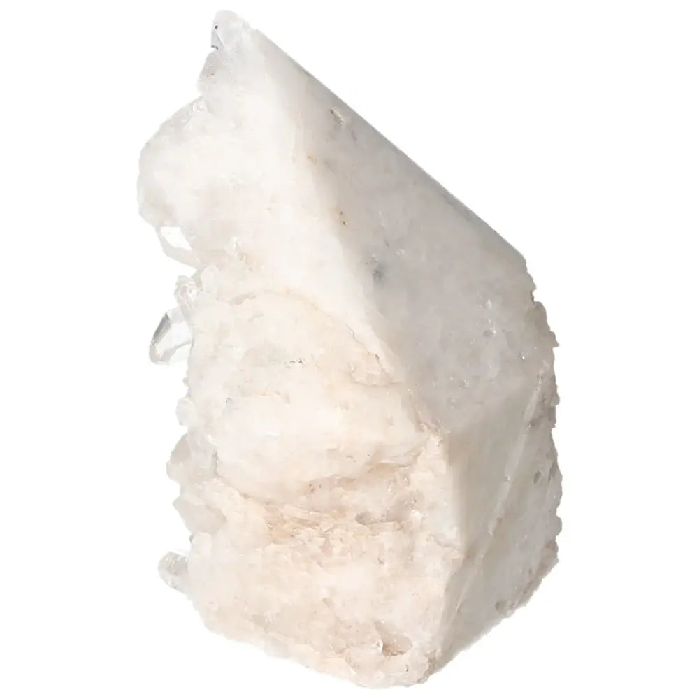 Polished Milky Quartz Point from Sylvia Crystals, showcasing pristine quality and luxurious craftsmanship for energy balance.