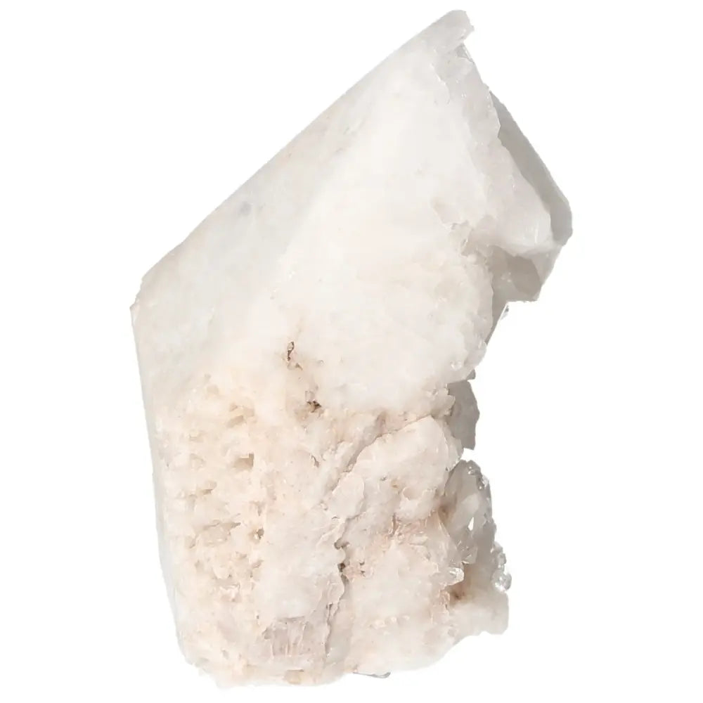 Polished Milky Quartz Point crystal from Sylvia Crystals, known for harmonizing energy and luxurious craftsmanship.