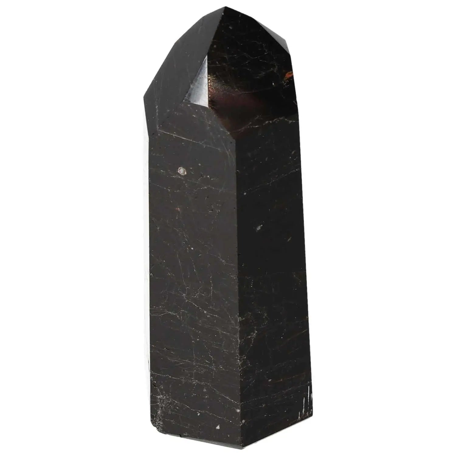 Polished Obsydian Obelisk from Sylvia Crystals, luxury spiritual wellness, protective properties absorbing negative energies, elegant decor