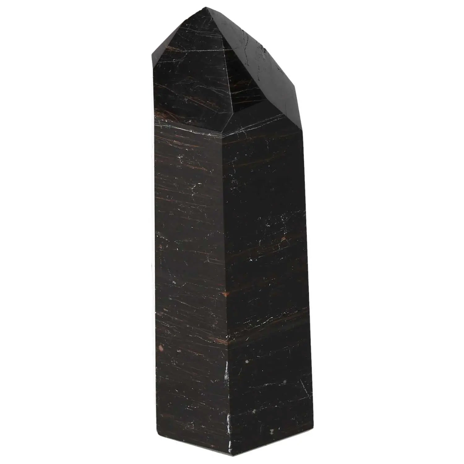 Polished Obsydian Obelisk by Sylvia Crystals, luxury gemstone enhancing spiritual harmony and absorbing negative energy.