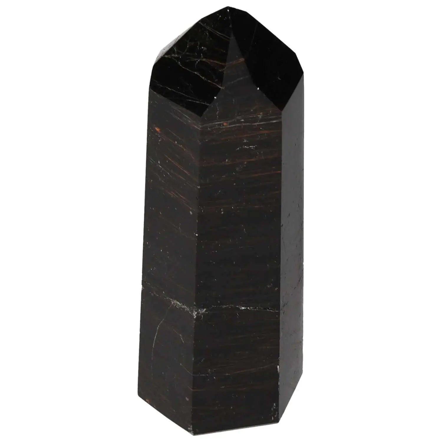 Polished Obsidian Obelisk by Sylvia Crystals, a luxurious gemstone designed to neutralize negative energy and enhance spiritual harmony.