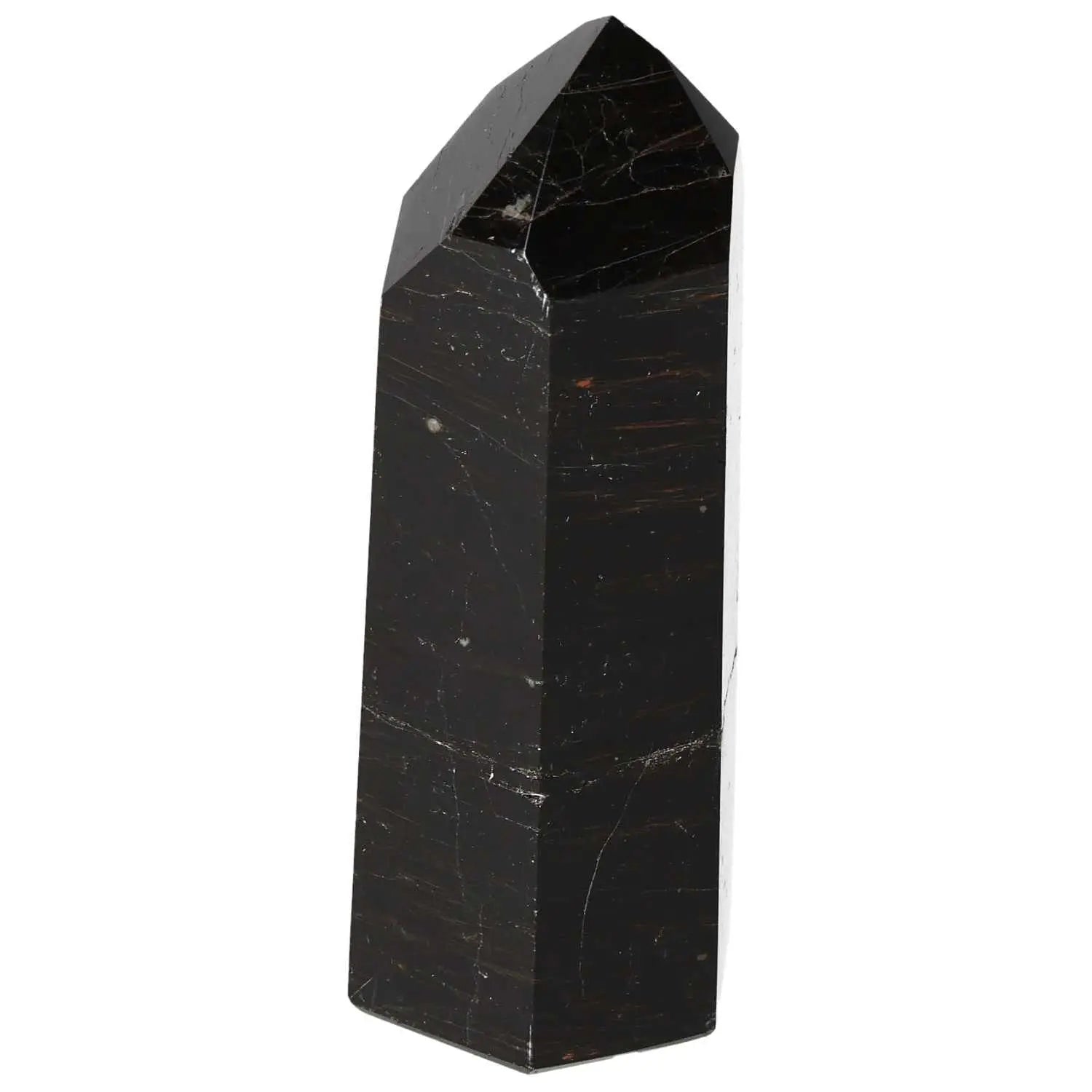 Polished Obsidian Obelisk by Sylvia Crystals, known for absorbing negative energy and ensuring a harmonious, positive space.