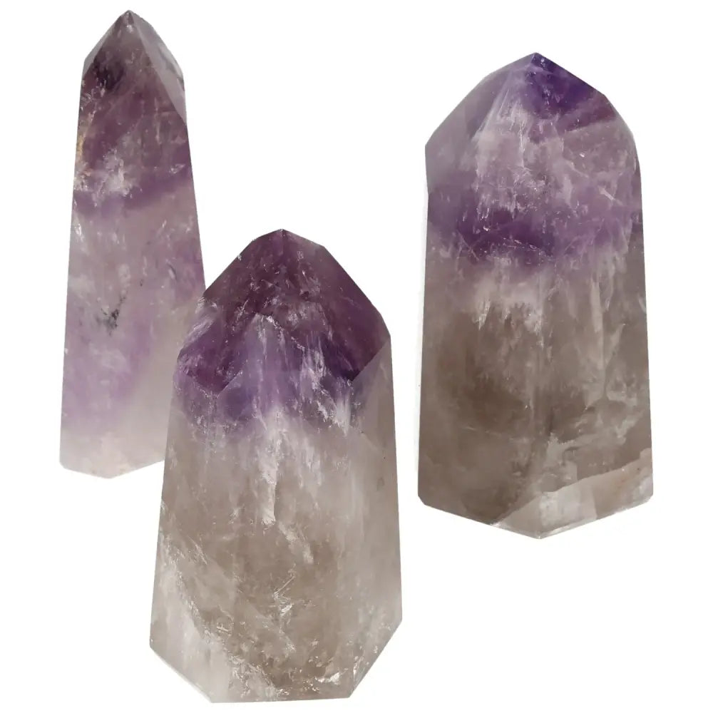 Polished Point Amethyst L by Sylvia Crystals; premium handpicked amethyst known for stress reduction and serene energy.