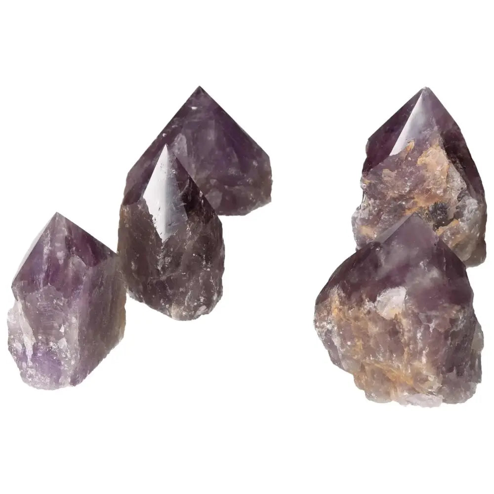 Polished Point Amethyst L gemstones from Sylvia Crystals, promoting stress reduction, energy enhancement, and emotional stability.