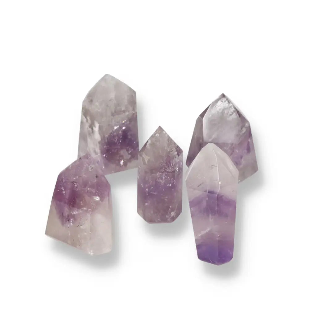 Polished Point Amethyst S crystals enhance decor, stress relief, and emotional balance, exclusive Sylvia Crystals collection.