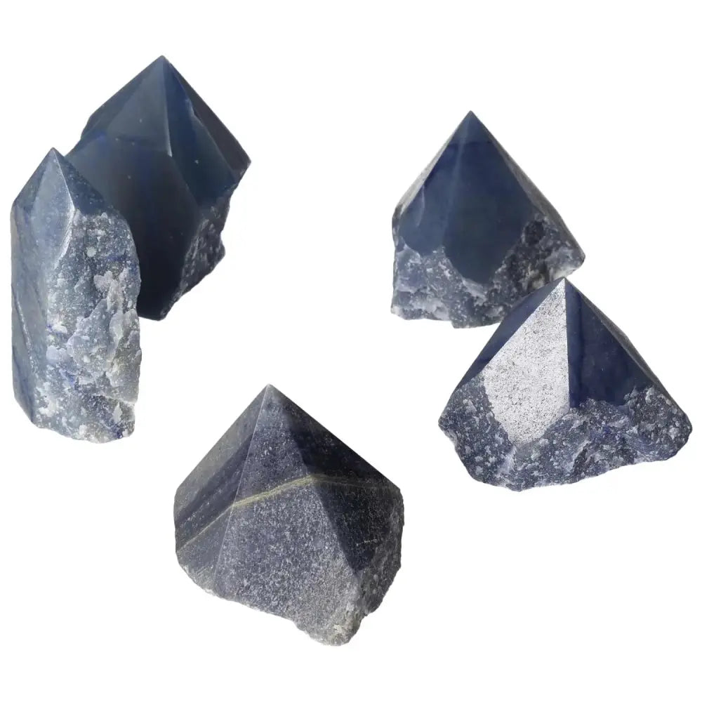 Polished Point Blue Quartz M crystals from Sylvia Crystals, showcasing gentle energy for peace and improved communication clarity.