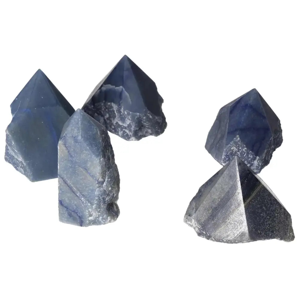 Polished Point Blue Quartz M crystals from Sylvia Crystals, enhancing peace and communication, perfect for spiritual well-being.