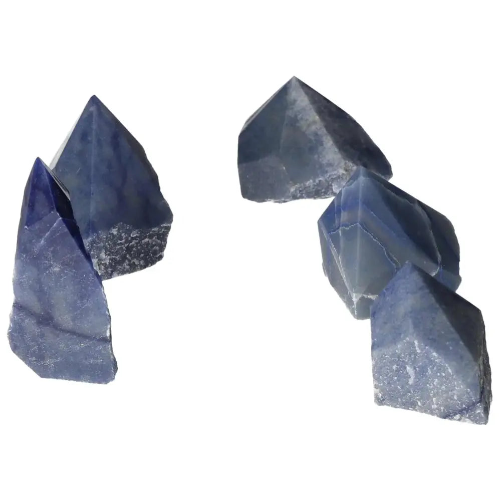 Polished Point Blue Quartz S crystals from Sylvia Crystals, enhancing peace, clarity, and communication in a decorative form.