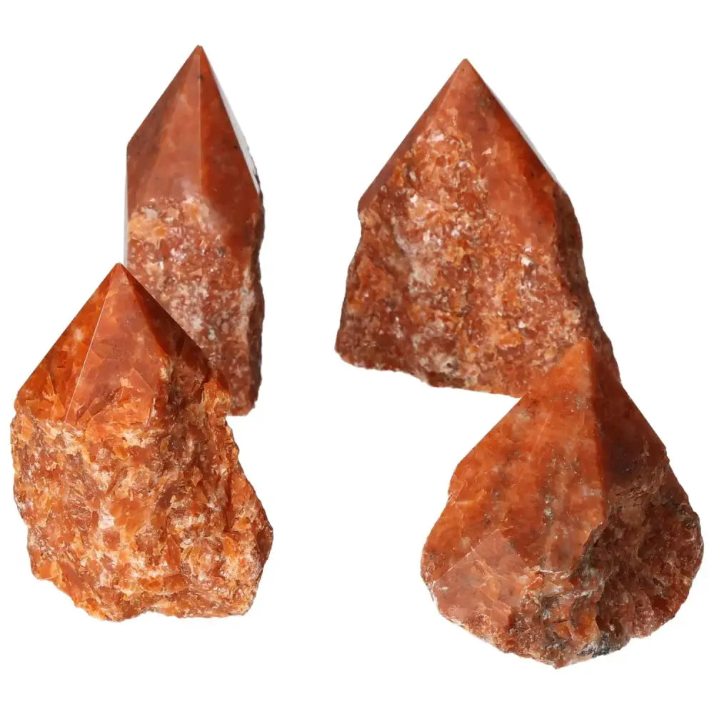 Polished Point Calcite L crystals from Sylvia Crystals, featuring vibrant orange and red hues for personal transformation and vitality.