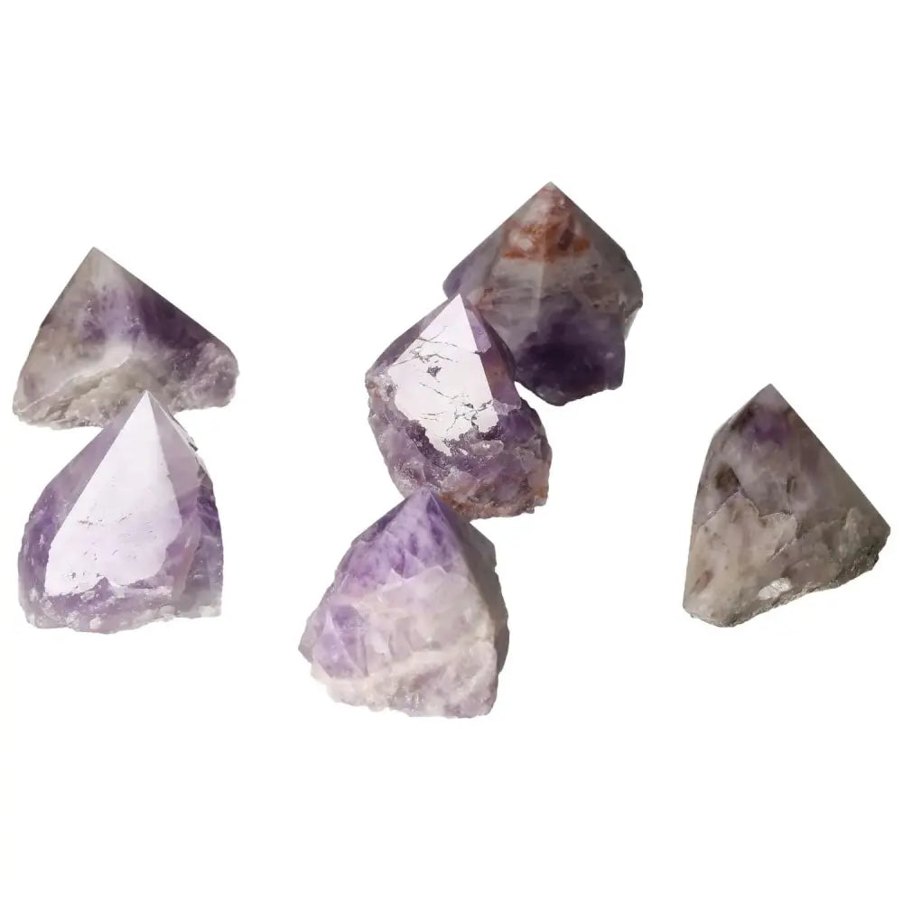 Polished Point Chevron Amethyst S gemstones with unique patterns, Sylvia Crystals brand, luxury healing stones collection