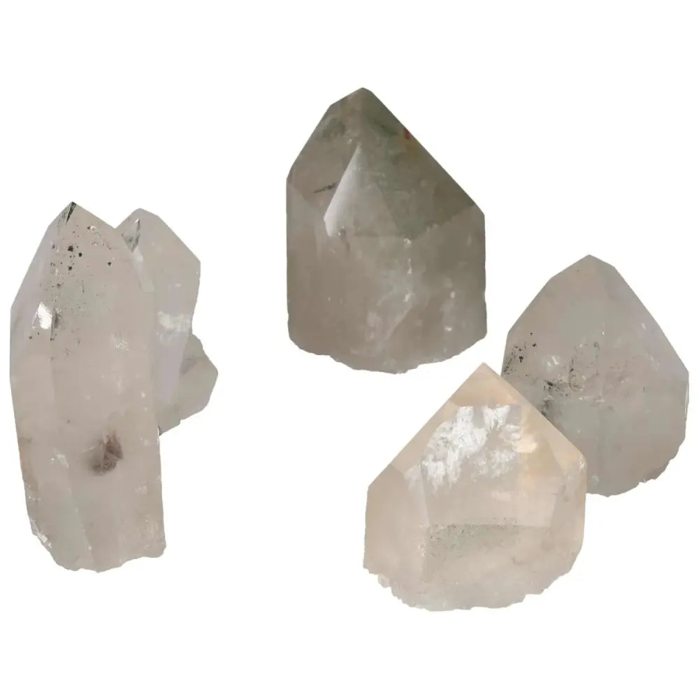 Polished Point Clear Quartz With Chlorite L crystals from Sylvia Crystals, showcasing premium quality and natural elegance.