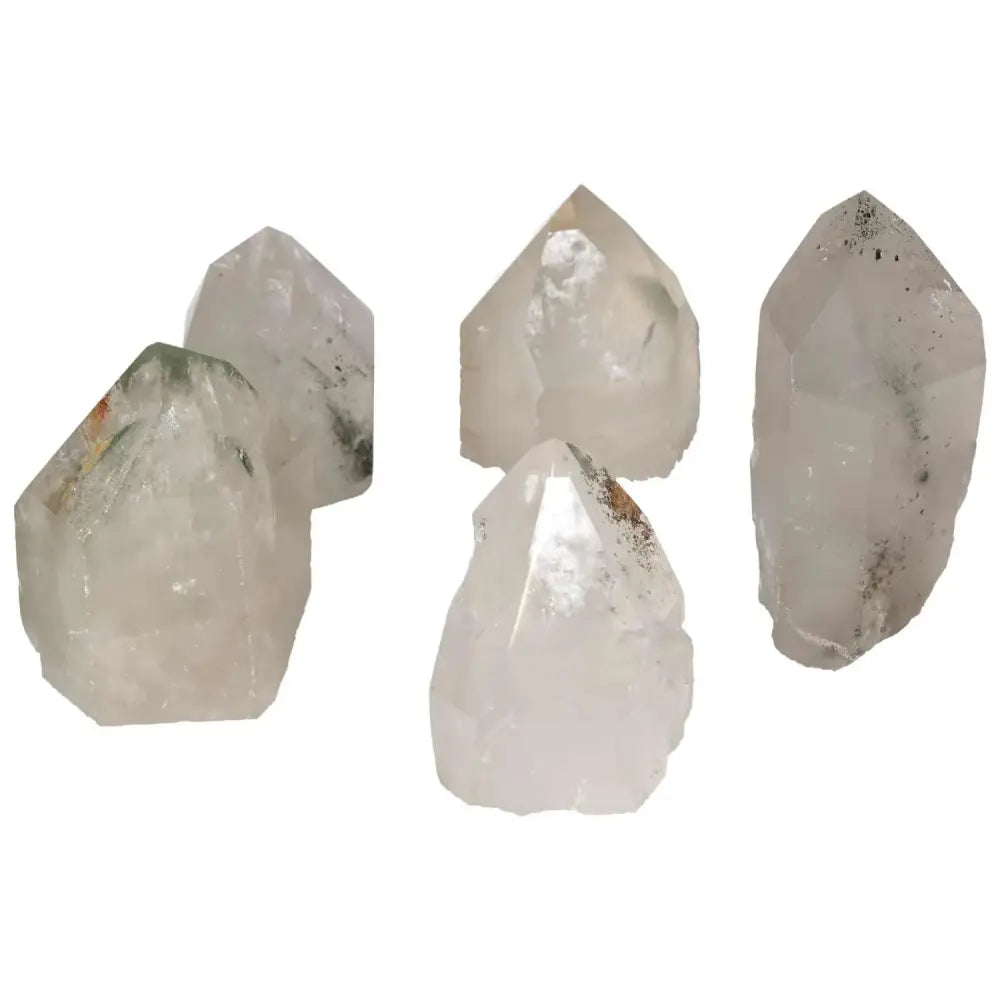 Polished Point Clear Quartz with Chlorite L, premium quality crystal from Sylvia Crystals, ideal for purification and luxury decor.