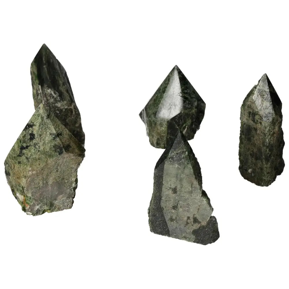 Polished Point Diopside L gemstones showcasing rich green hues and vibrant energy for crystal enthusiasts.