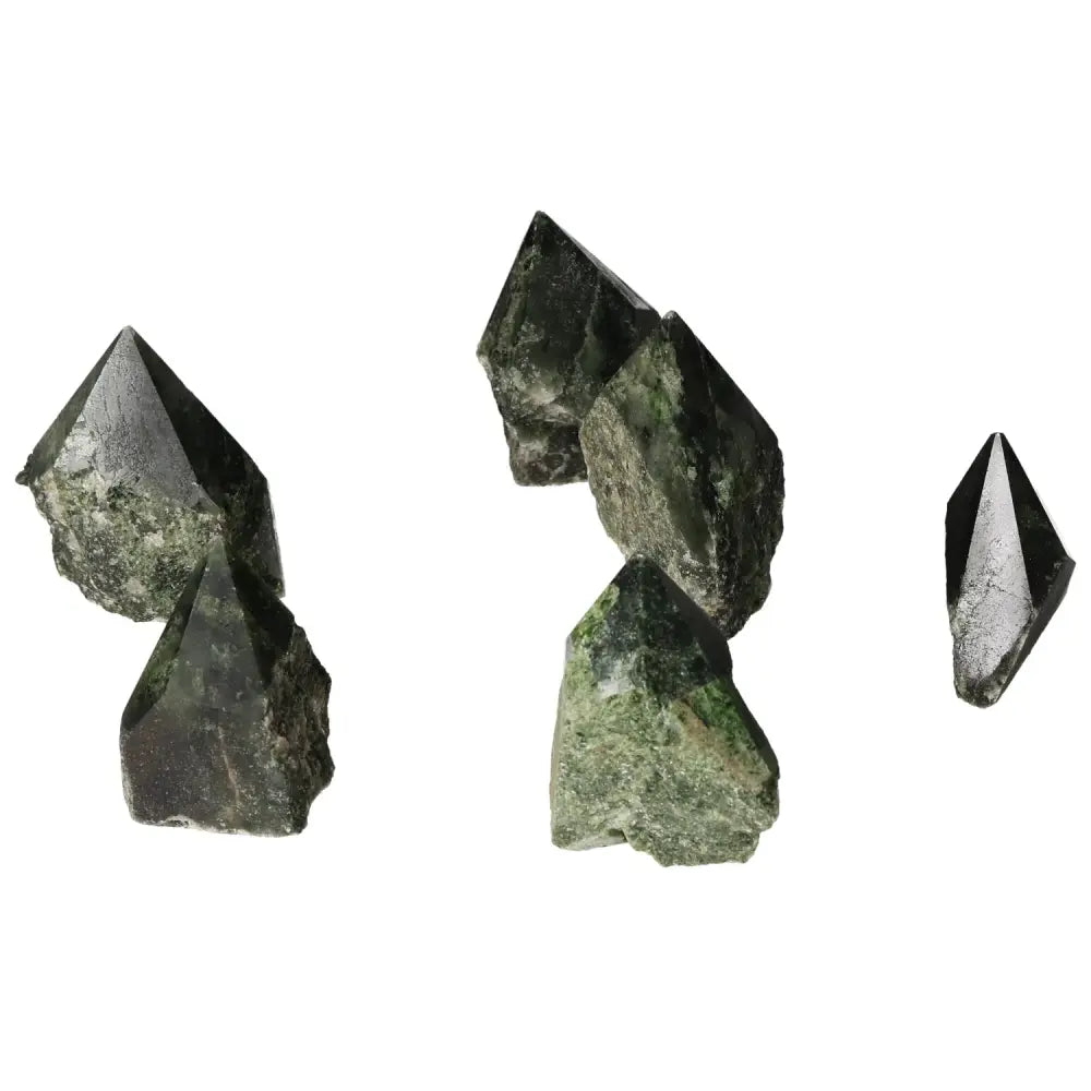 Polished Point Diopside S gemstones showcasing vibrant green hue, perfect for creativity, emotional balance, and personal growth.