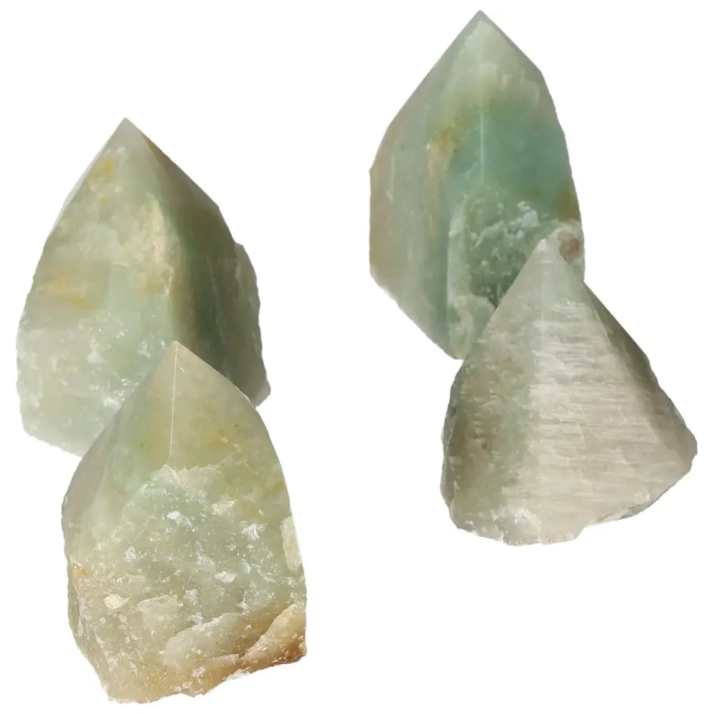 Polished Point Green Quartz with Hematite M crystal showcasing luxury and grounding energy from Sylvia Crystals.