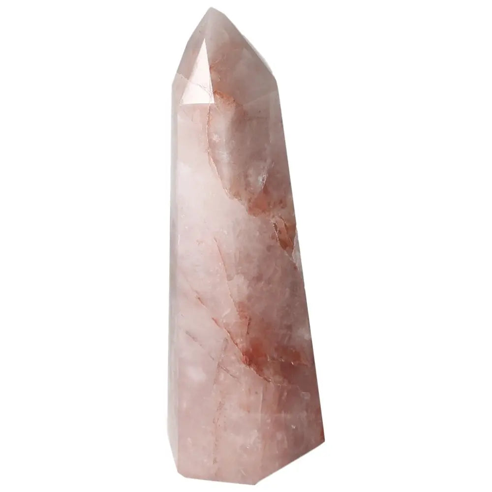Polished Point Hematoide crystal with deep red hues and quartz, from Sylvia Crystals, showcasing elegance and spiritual beauty.