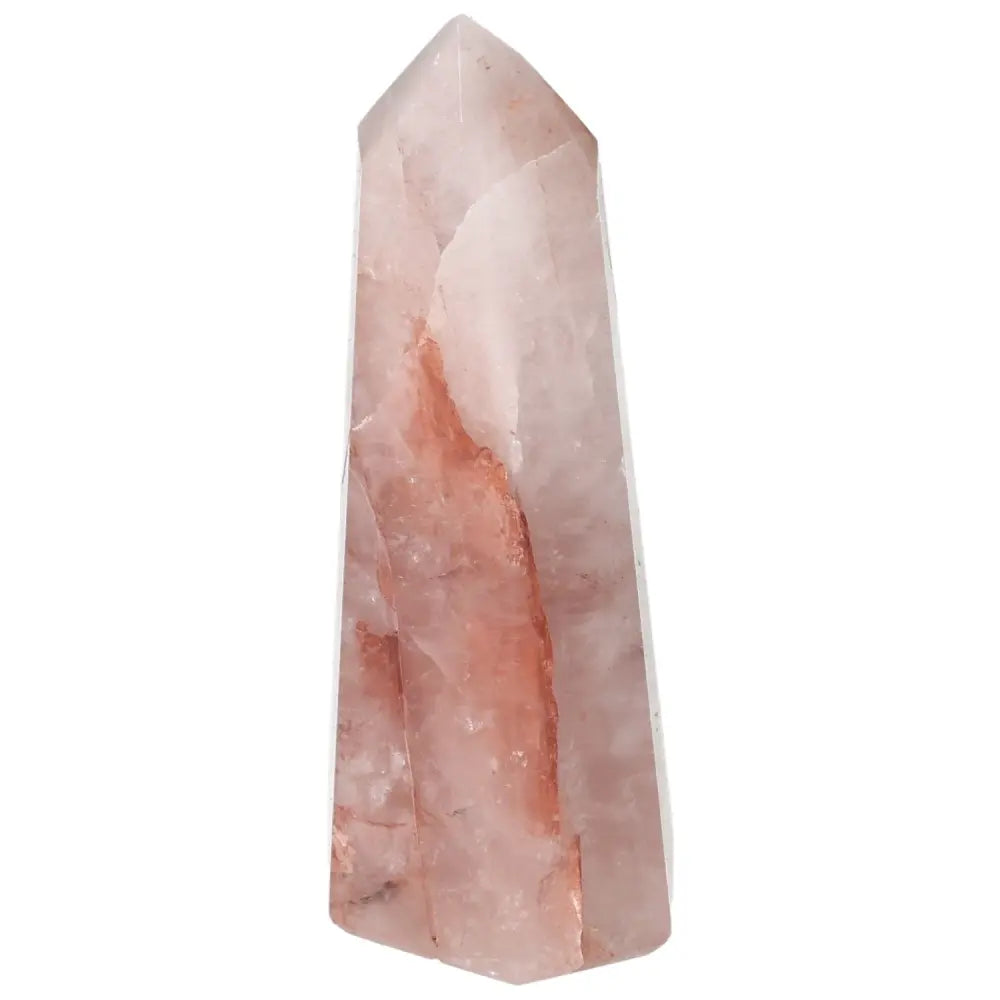 Polished Point Hematoide crystal with deep red hues and transparent quartz, from Sylvia Crystals' luxury collection.
