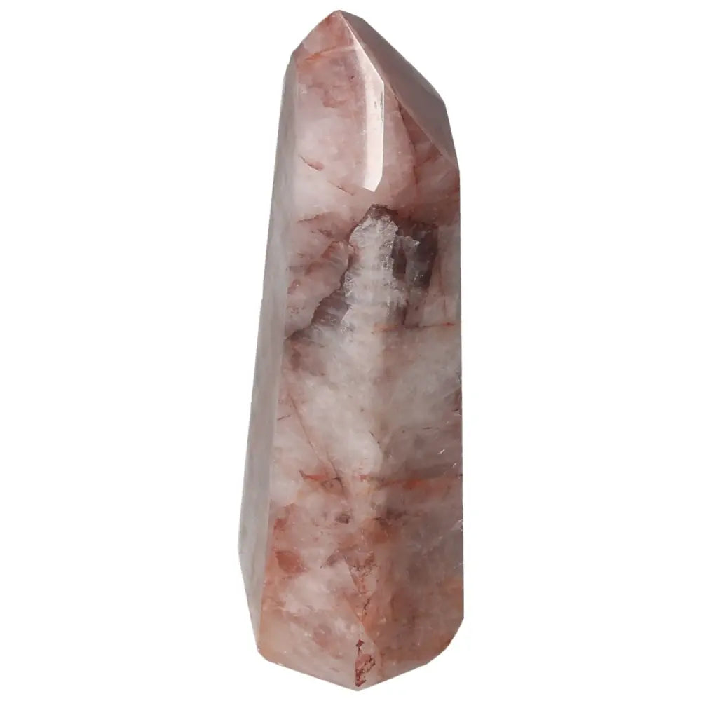 Polished Point Hematoide crystal with deep red and brown hues, symbolizing transformation, from Sylvia Crystals.