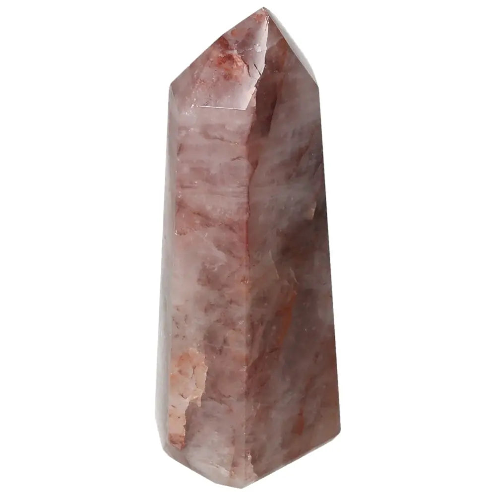 Polished Point Hematoide crystal with deep red and brown hues, symbolizing transformation, from Sylvia Crystals' luxury collection.