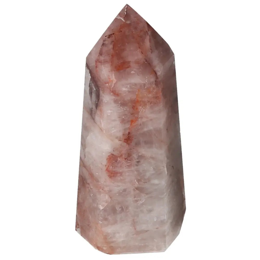 Polished Point Hematoide crystal with deep red and brown hues from Sylvia Crystals, symbolizing transformation and luxury.