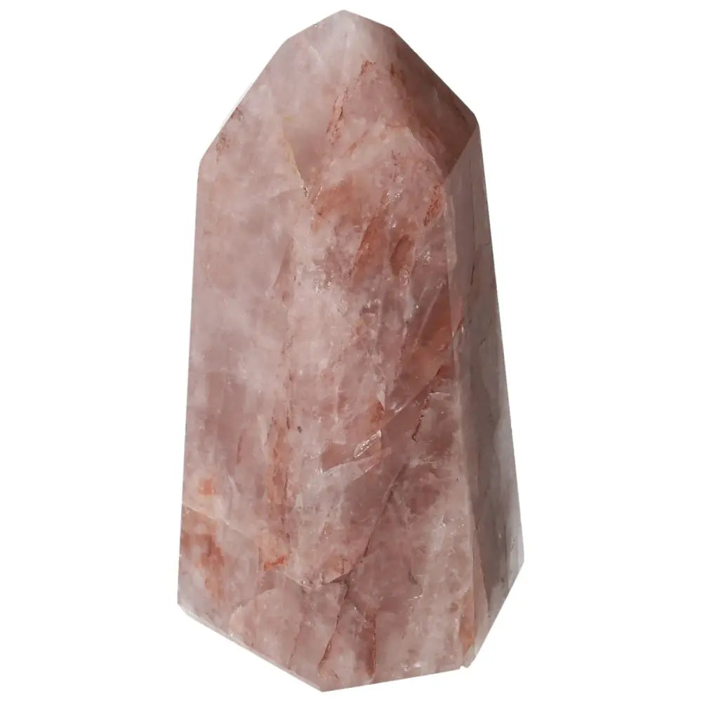 Polished Point Hematoide crystal with unique red and golden hues from Sylvia Crystals, showcasing elegant craftsmanship and spiritual beauty.