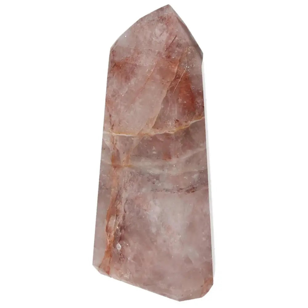 Polished Point Hematoide crystal with red and yellow hues by Sylvia Crystals, showcasing luxury and conscious living.