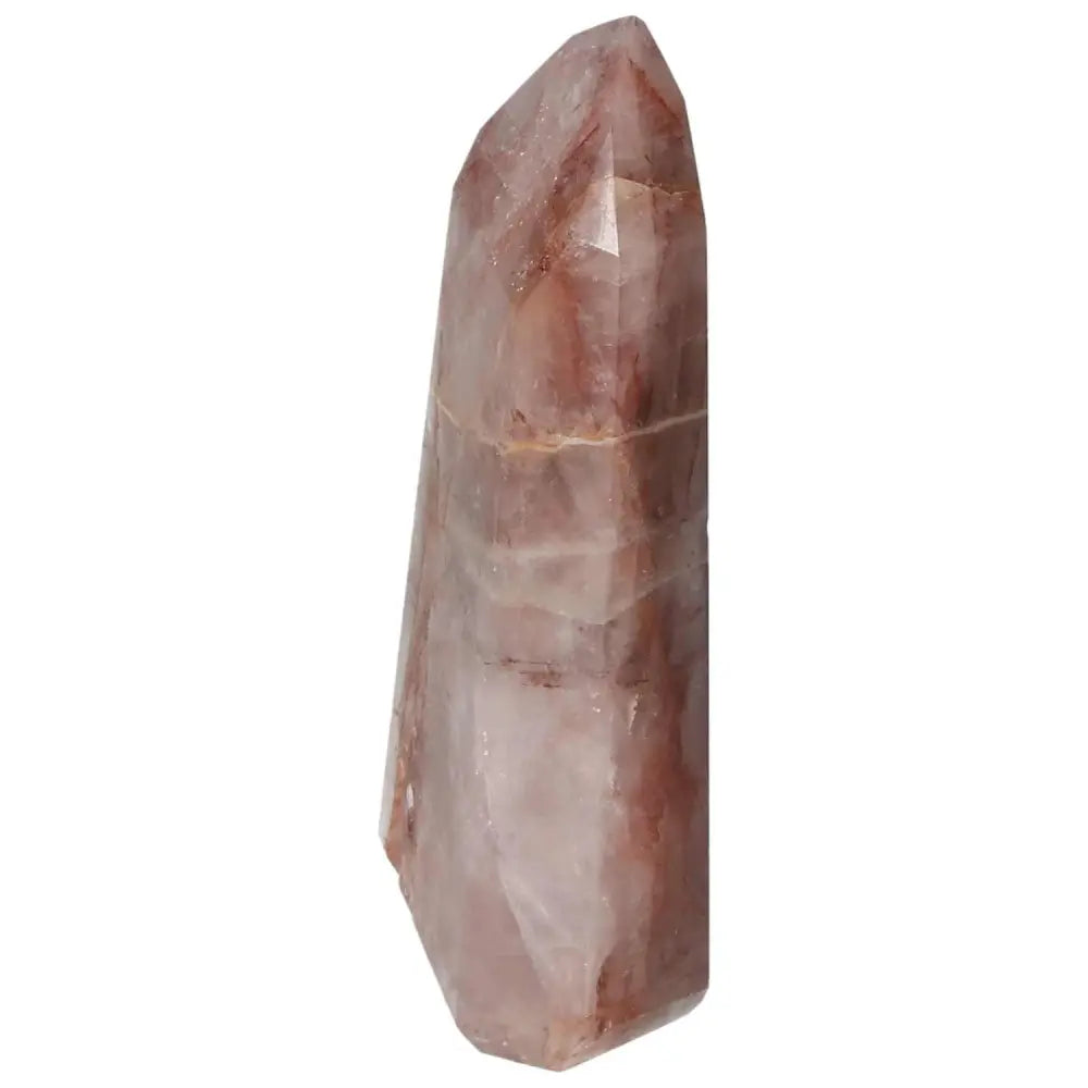 Polished Point Hematoide crystal with red and yellow hues by Sylvia Crystals, showcasing luxury and natural energy.