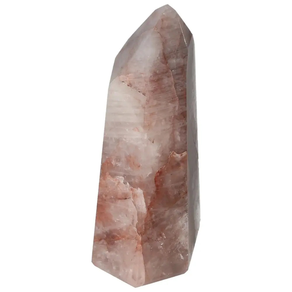Polished Point Hematoide crystal from Sylvia Crystals, showcasing a blend of red and white hues, embodying harmony and rejuvenation.