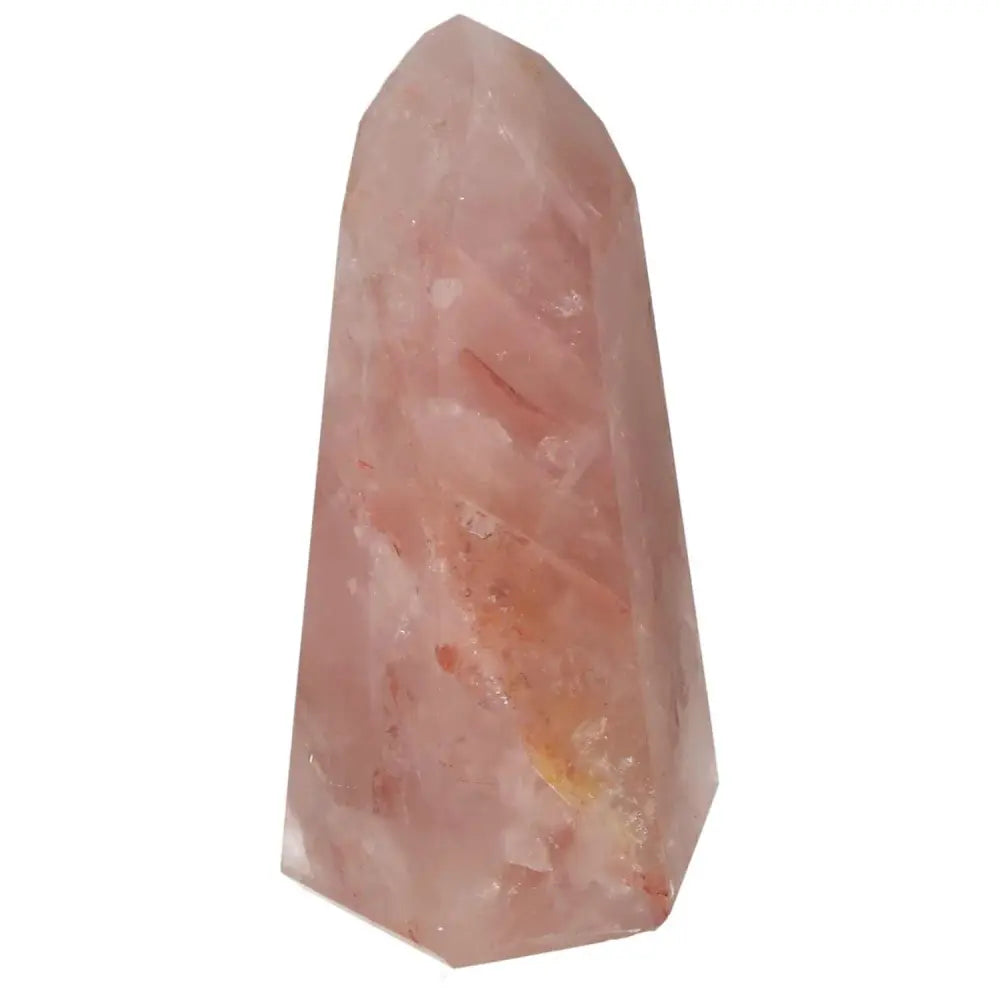 Polished Point Hematoide gemstone by Sylvia Crystals, premium quality and luxury, conscious living, pink-red hues, spiritual elegance.
