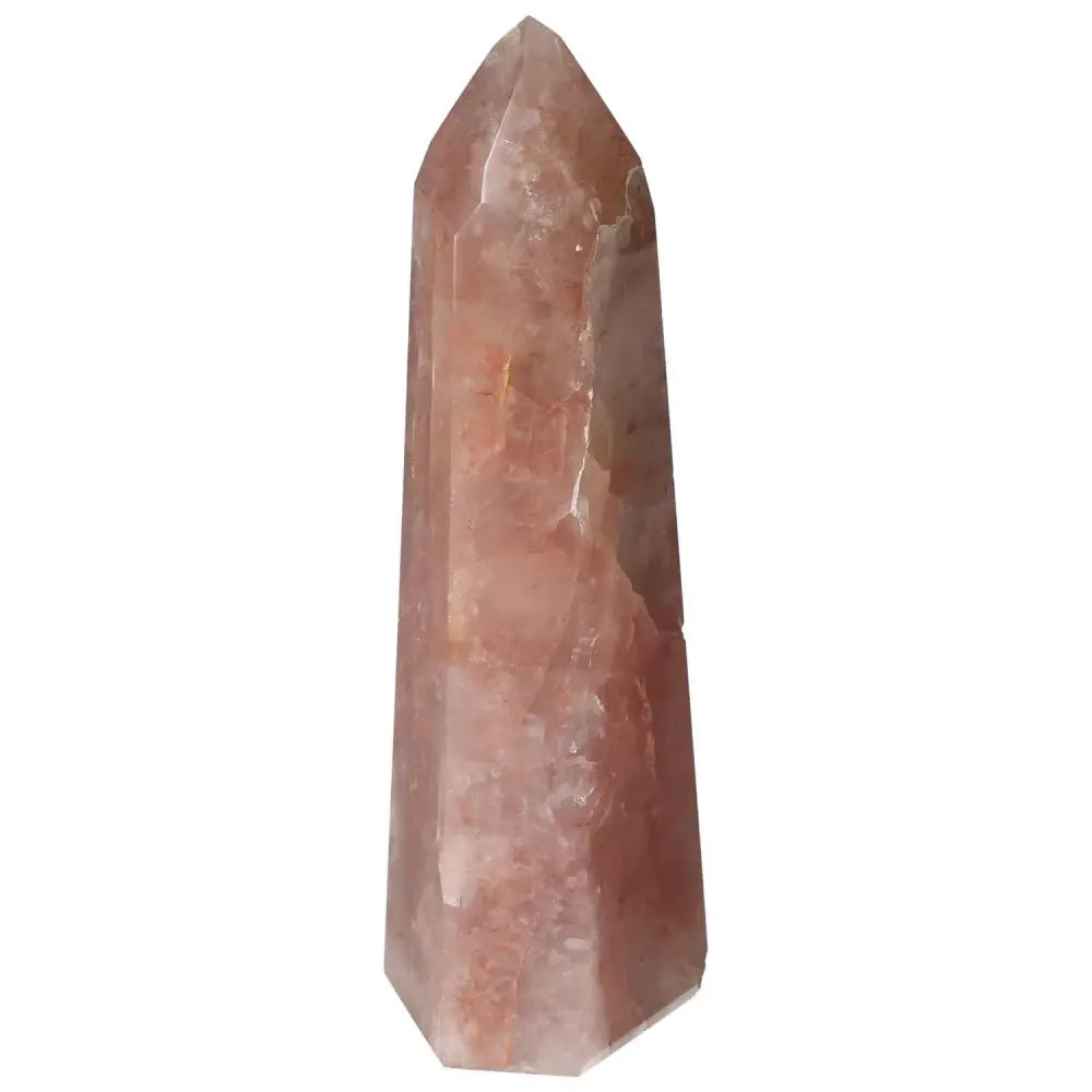 Polished Point Hematoide crystal with red hues and golden threads, offering grounding energy from Sylvia Crystals.