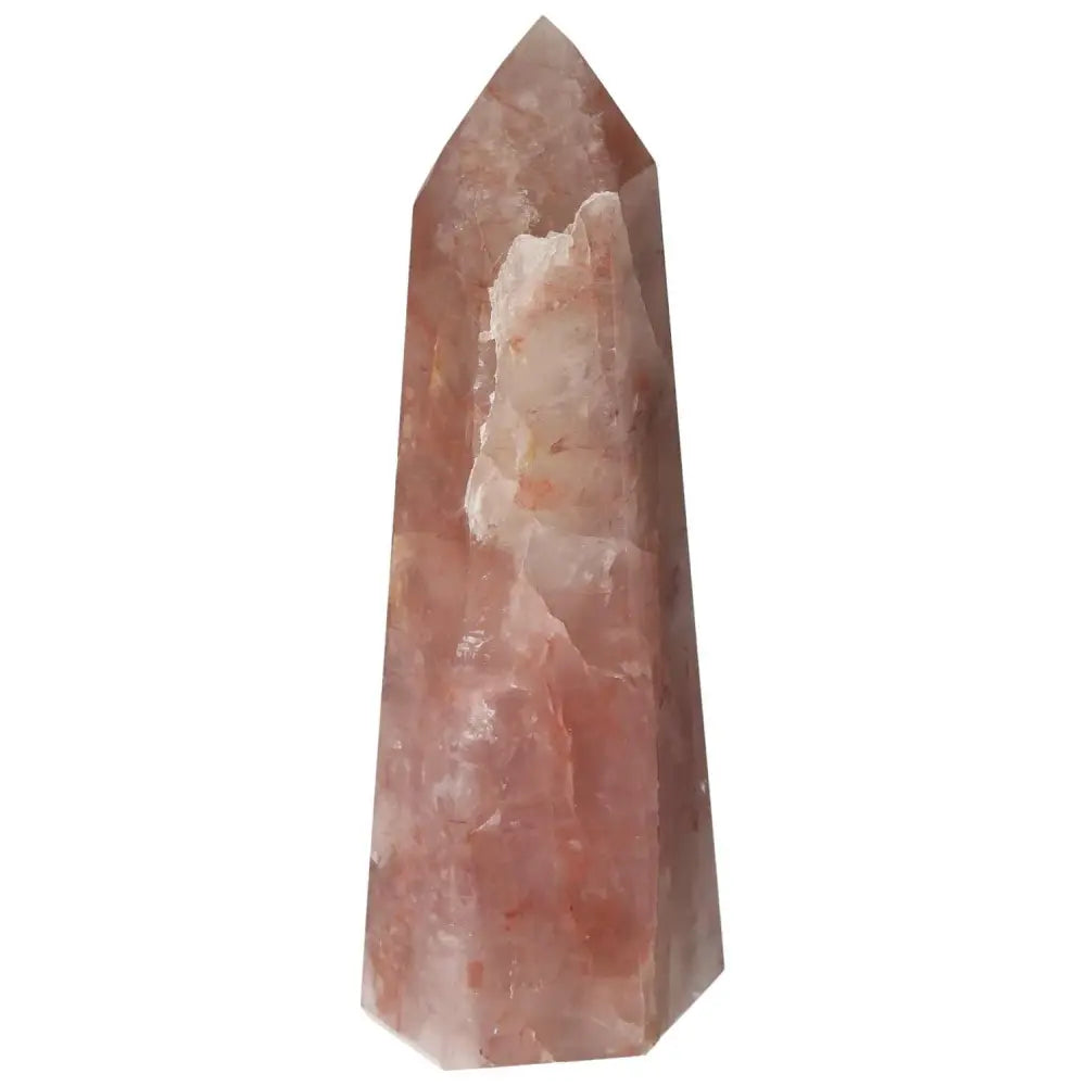 Polished Point Hematoide crystal with rich red hues and golden threads, offered by Sylvia Crystals for grounding energy.