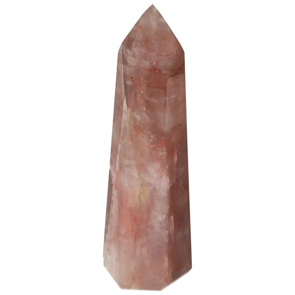 Polished Point Hematoide crystal with red hues and golden threads, offered by Sylvia Crystals for grounding energy and spiritual harmony.