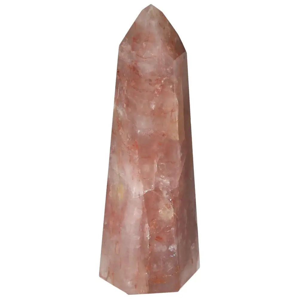 Polished Point Hematoide crystal with rich red hues and golden threads, offering grounding energy from Sylvia Crystals.