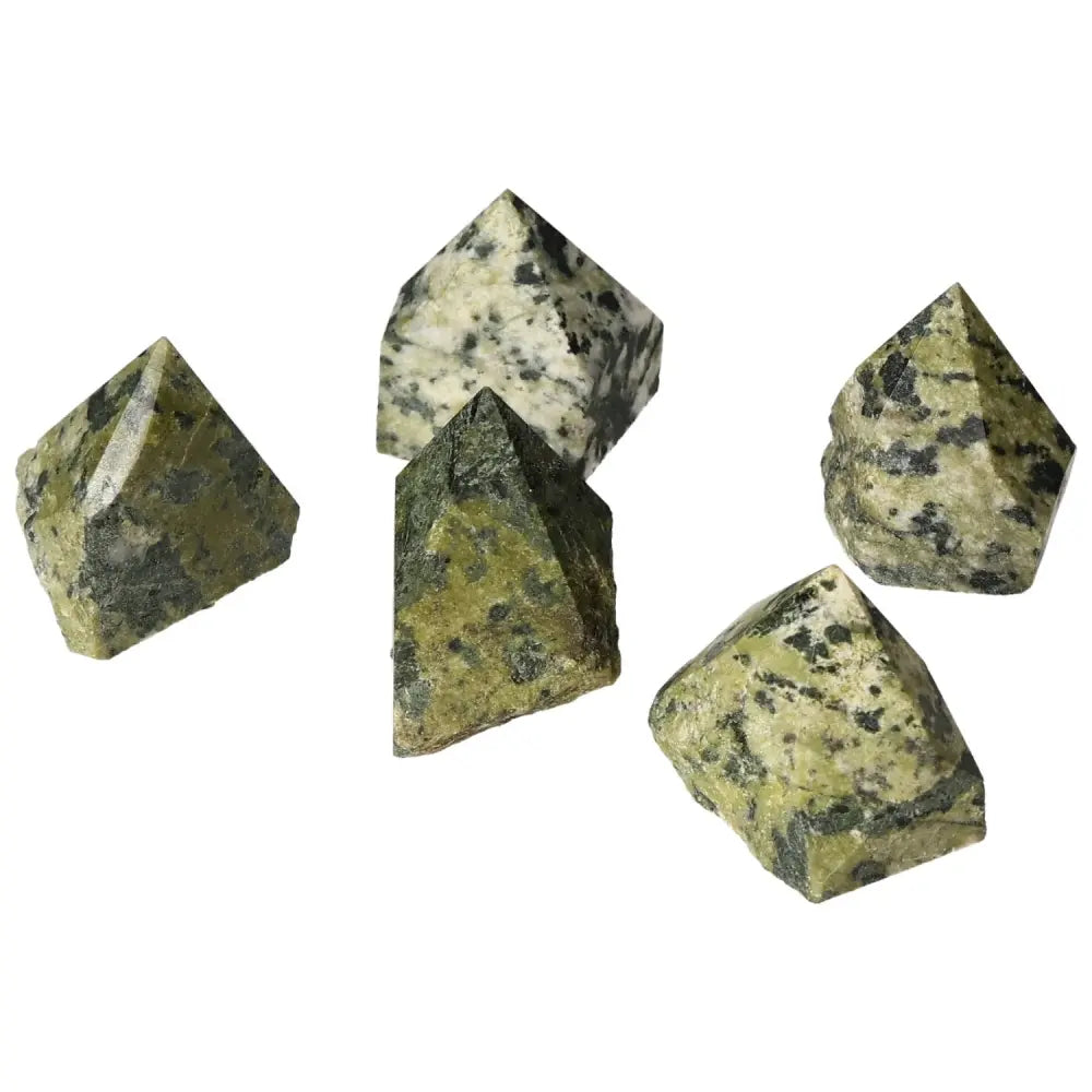 Five polished jadeite crystals from Sylvia Crystals symbolize loyalty, perfect for friendships and marriages.