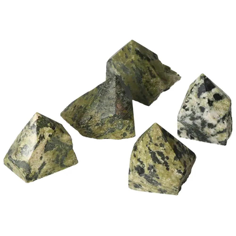 Five polished jadeite stones from Sylvia Crystals, embodying elegance and power, perfect for fostering loyalty and enduring bonds.